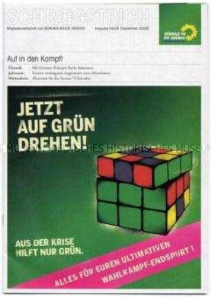 Monatszeitschrift der Grünen "Schrägstrich" u.a. zur Wirtschaftskrise