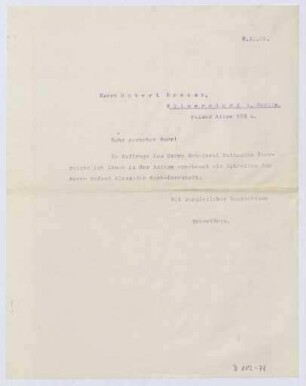 Schreiben an Robert Breuer (Brief)