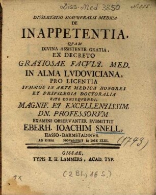 Dissertatio Inavgvralis Medica De Inappetentia