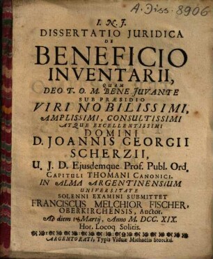 Dissertatio Iuridica De Beneficio Inventarii