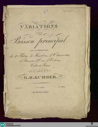 Variations pour le basson principal : avec accompagnement de 2 flutes, 2 hautbois, 2 clarinettes, 2 bassons, 2 cors, 2 violons, viola et basse; oeuv. 15
