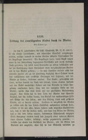 XXII. Tödtung des einwilligenden Kindes durch die Mutter