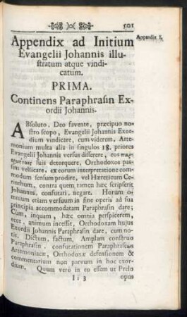 Appendix ad Initium Evangelii Johannis illustratum atque vindicatum