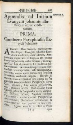 Appendix ad Initium Evangelii Johannis illustratum atque vindicatum
