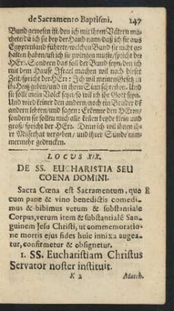 Locus XIX. De SS. Eucharistia Seu Coena Domini.