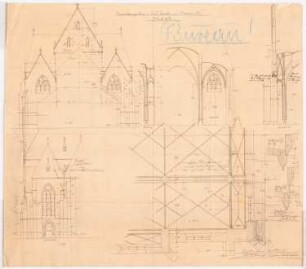 St. Lambertus, Ense-Bremen Erweiterung: Schnitte, Aufriss und Grundrissdetail 1:50