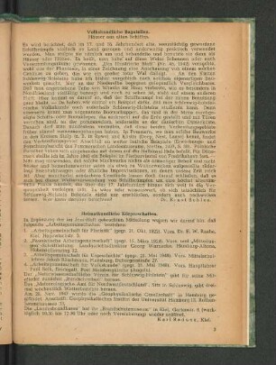 Heimatkundliche Körperschaften.