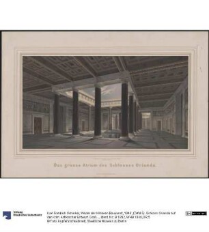 Werke der höheren Baukunst, 1848, (Tafel 5). Schloss Orianda auf der Krim. Antikischer Entwurf. Großes Atrium