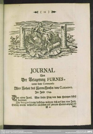 Journal Von Der Belagerung Furnes, unter dem Commando Ihro Hoheit des Herrn Grafen von Clermont. Im Jahr 1744