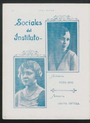 Sociales del Instituto: Señorita Hilda Roig [y] Señorita Lolita Ortega