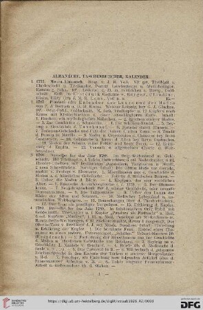 Almanache, Taschenbücher, Kalender (Nr. 1-41)