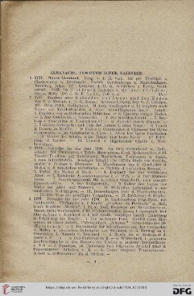 Almanache, Taschenbücher, Kalender (Nr. 1-41)