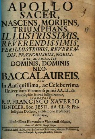 Apollo sacer, nascens, moriens, triumphans ...