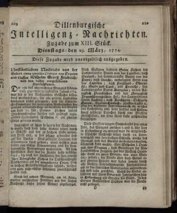 Dienstags: den 29. März 1774.