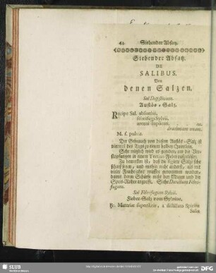 Siebender Absatz. De Salibus. Von denen Salzen