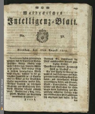 No. 32. Dienstag, den 8ten August 1809