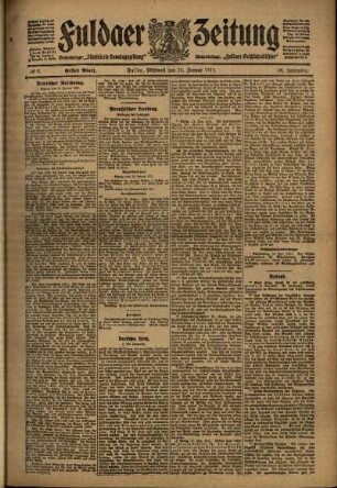 Erste Ausgabe vom Mittwoch, den 11. Januar 1911.