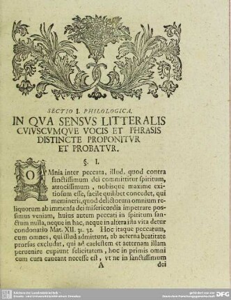 Sectio I. Philologica. In Qua Sensus Litteralis Cuiuscumque Vocis Et Phrasis Distincte Proponitur Et Probatur