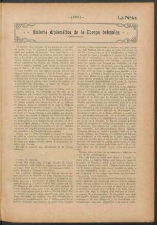 Historia diplomática de la Europa balcánica : (Continuación)