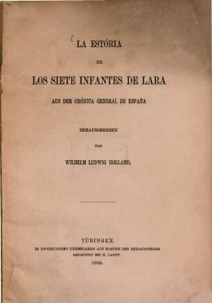 La estória de los siete infantes de Lara : aus der Crónica General de España