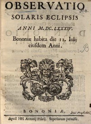 Observatio solaris eclipsis anni 1684 Bononiae habita die 12 Iulii eiusdem anni