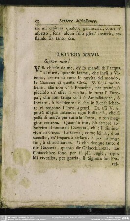 Lettera XXVII. Signor mio!