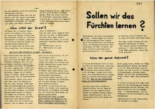 Flugschrift: Sollen wir das Fürchten               lernen? 1974