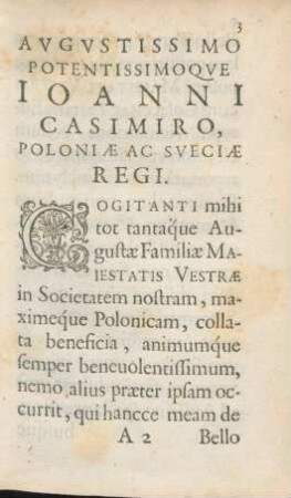 Augustissimo Potentissimoque Ioanni Casimiro, Poloniae Ac Sveciae Regi