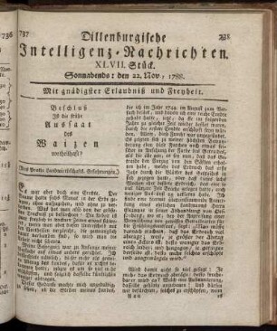 XLVII. Stück. Sonnabends : den 22. Nov., 1788.