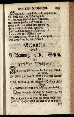 Gedanken bey der Anschauung vieler Welten von Carl August Gebhardi.