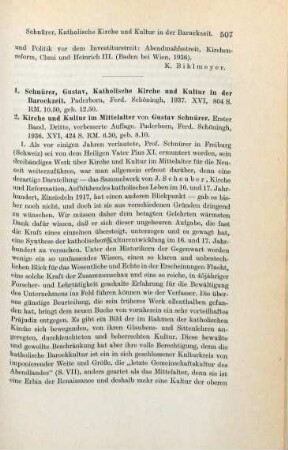 507-510 [Rezension] Schnürer, Gustav, Katholische Kirche und Kultur in der Barockzeit