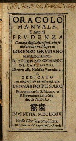 Oracolo Manvale, E Arte di Prvdenza