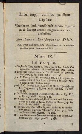 Num. IX. In Folio. - In Octavo.