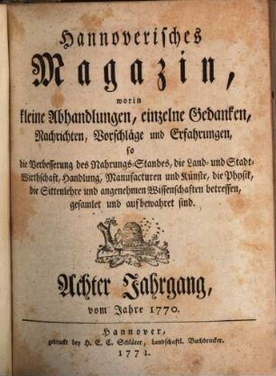 Hannoverisches Magazin. 8. 1770