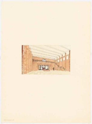 UFA (Universum Film AG), Potsdam-Babelsberg: Perspektivische Innenansicht der Ausstellungshalle (Variante)