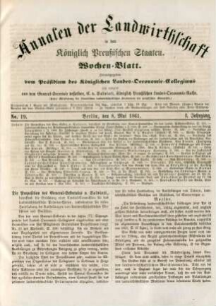 No. 19. Berlin, den 8. Mai 1861. I. Jahrgang.