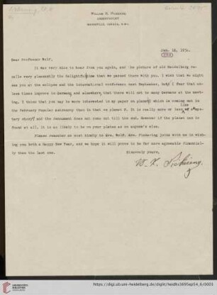 Briefe von William Henry Pickering an Max Wolf: Brief von William Henry Pickering an Max Wolf