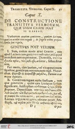 Caput X: De constructione transitiva verborum, quae unum casum post se habent