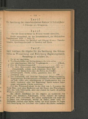 Tarif, nach welchem die Abgabe für die Benützung der Schutz-häfen zu Wittenberg und Mühlberg (Regierungsbezirk Merseburg) zu erheben ist.