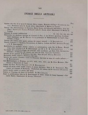 Indice degli articoli.