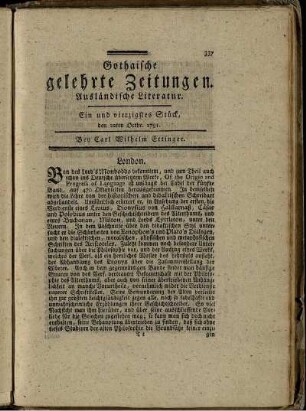 Ein und vierzigstes Stück, den 22ten Octbr. 1791.