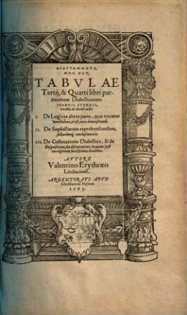 Val. Erythraei Diagrammata : h.e. tabulae 3. et 4. libri partitionum dialecticarum Ioa. Sturmii ; correctae et auctae