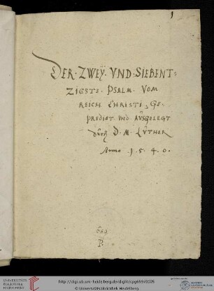 Martin Luther, Predigten des Jahres 1540 (Auslegung des 72. Psalms)