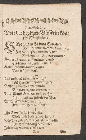 Das Erste Lied. Von der heyligen Büsserin Maria Magdalena.