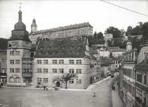 Rudolstadt, Stadt : Rudolstadt. Blick auf Rathaus und Schloss Heidecksburg