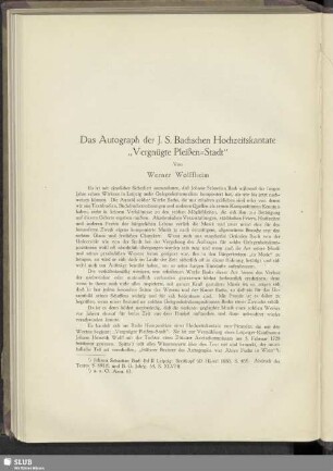 Das Autograph der J.S. Bachschen Hochzeitskantate "Vergnügte Pleißen-Stadt"