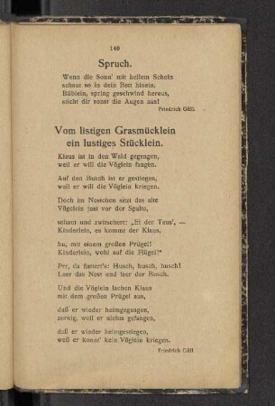Vom listigen Grasmücklein ein lustiges Stücklein.