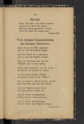 Vom listigen Grasmücklein ein lustiges Stücklein.