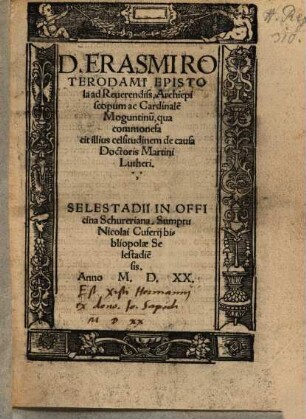 Epistola ad Archiepisc. Mogunt. de causa D. M. Lutheri