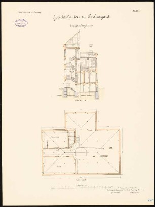 Amtsgericht, Preußisch Stargard: Grundriss DG, Querschnitt 1:100